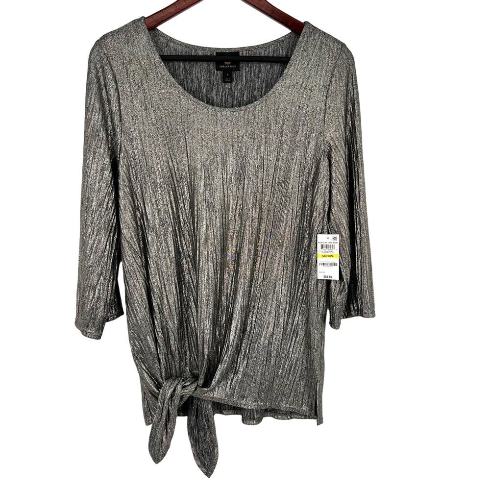 NEW NWT JM Collection Medium Silver Metallic Holiday Christmas Blouse Shirt Top